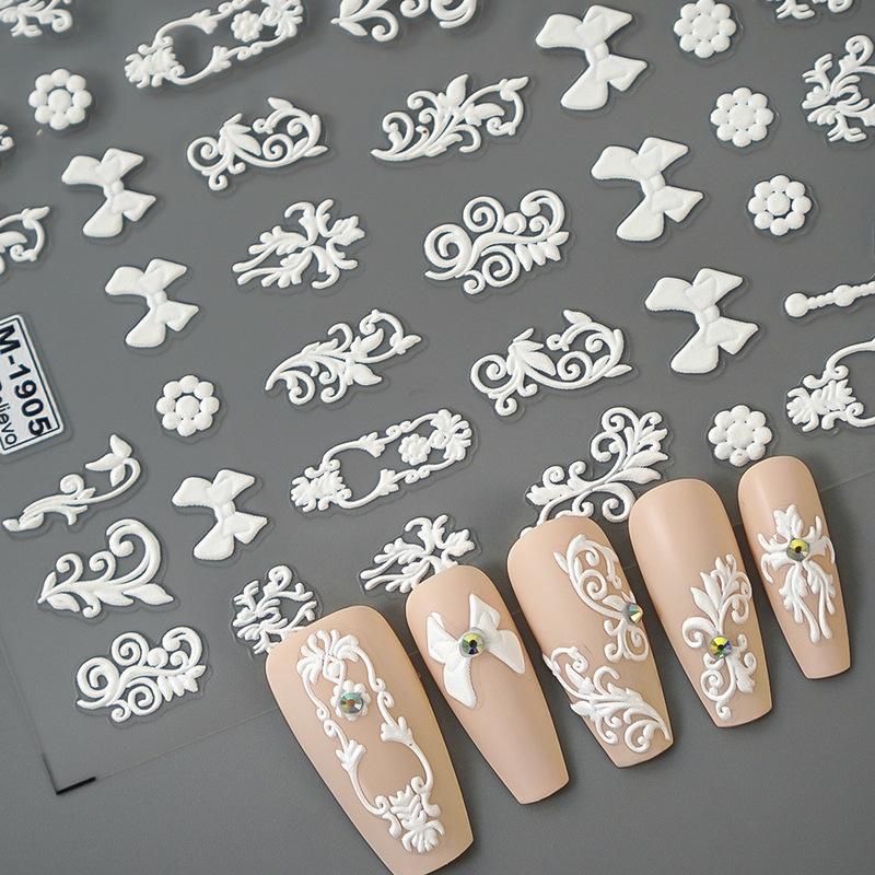 Cross-Border Internet Celebrity Ins New 5D Embossed Nail Art Sticker White Pearl Necklace Stereo Nail Decal M1903