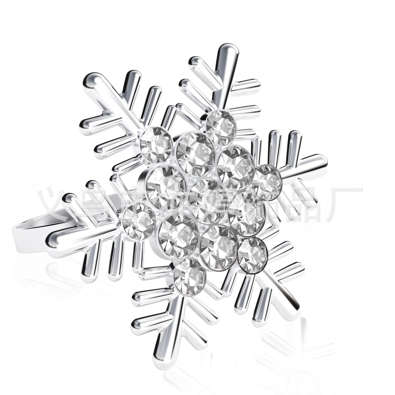 国境を越えて人気の高いクリスマス用ダイヤモンド付き雪の結晶ナプキンリング、家族の集まりのテーブルデコレーション、合金製食器リング|undefined