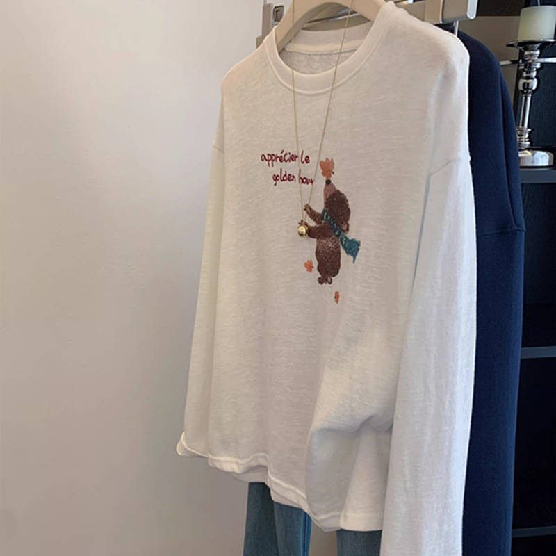 Snowflake Cotton Bear Print Long-Sleeve T-Shirt for Women, Early Autumn Base Layer, Casual and Very Stylish Top with a Great Design Snowflake Cotton Bear Print Long-Sleeve T-Shirt for Women, Early Autumn Base Layer, Casual and Very Stylish Top with a Great Design
