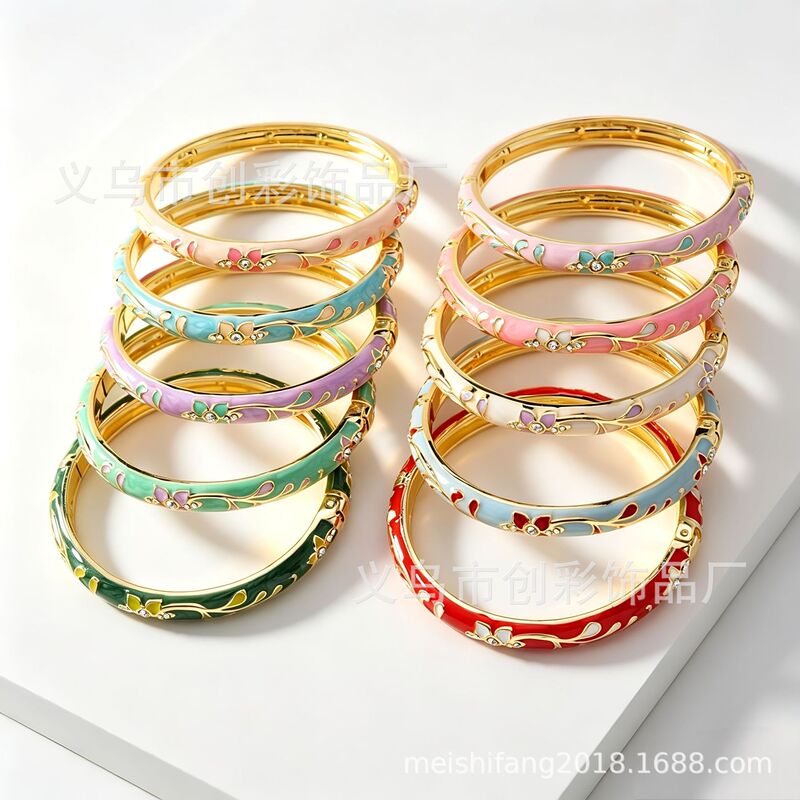 New Chinese-Style Enamel Bracelet with Small Floral Designs, Multi-Color Drip Glaze, Diamond-Encrusted Vine Pattern, Direct from the Source Factory, Wholesale Available New Chinese-Style Enamel Bracelet with Small Floral Designs, Multi-Color Drip Glaze, Diamond-Encrusted Vine Pattern, Direct from the Source Factory, Wholesale Available