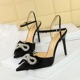 86-H28 Summer High Heels Women's Shoes Slim Heels, Shallow Mouth, Pointed Satin, Bow Knot, Hollowed Out One Line, High Heel Sandals