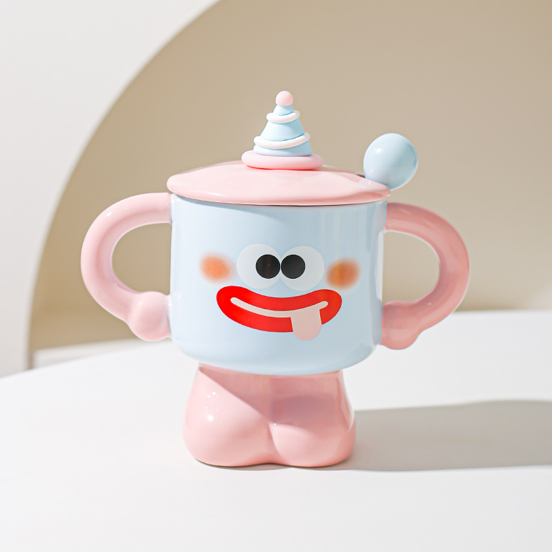 Taza de cerámica de payaso creativo con cubierta con cuchara taza de marca de taza de dormitorio de niñas taza de agua doméstica regalo de vacaciones amigos