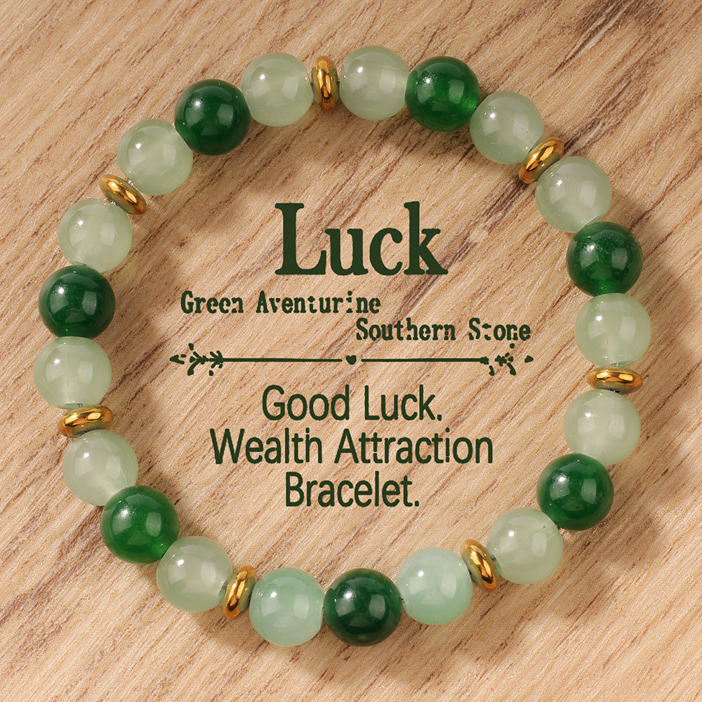 Green Aventurine Crystal Bracelet Women's Good Luck Natural Stone Green Agate Bracelet Spacer Design Spot Wholesale