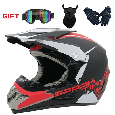 Motosiklet kaskı (dəbilqə) – men and women riding electric - matte-red-ghost-head-goggles-mask-black-gloves-s