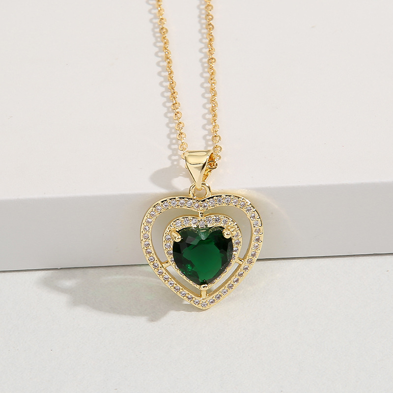 Fashion Heart Shape Copper Plating Inlay Zircon Pendant Necklace 1 Piece