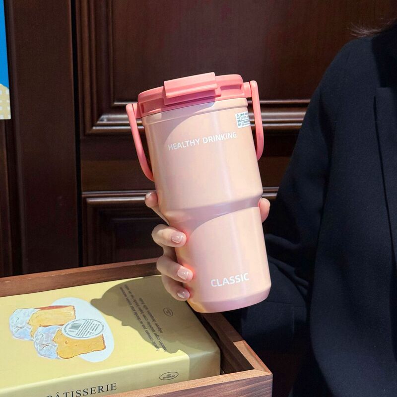 高颜值手提水杯双饮便携车载咖啡杯不锈钢女生新款双饮吸管杯子|undefined