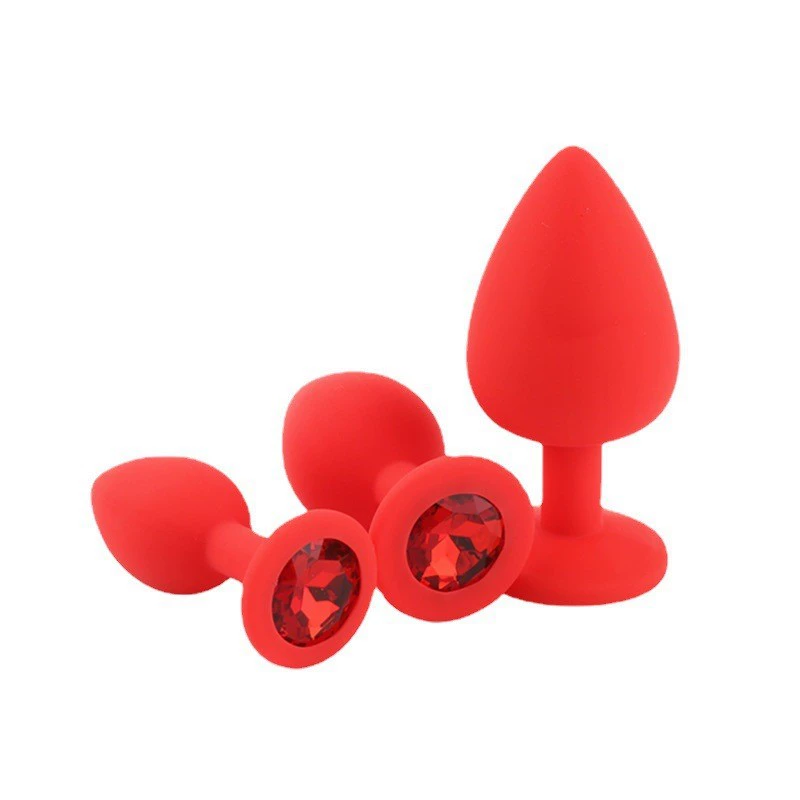 Anal plug silicone, small–large sizes, jeweled base, multiple packaging options