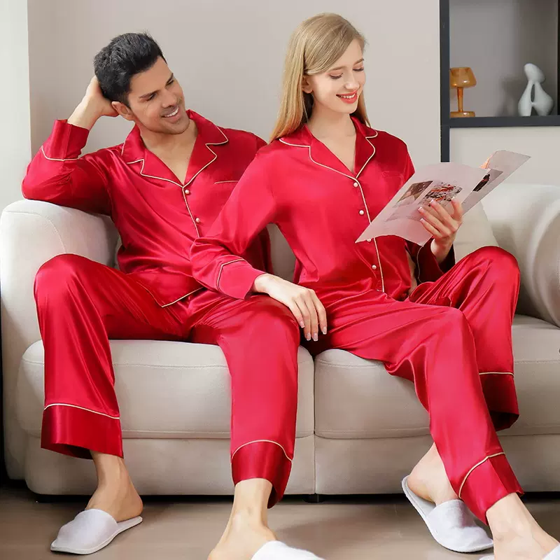 鹿好新款结婚情侣睡衣女春夏冰丝睡衣纪念日礼物家居服套装刺绣款