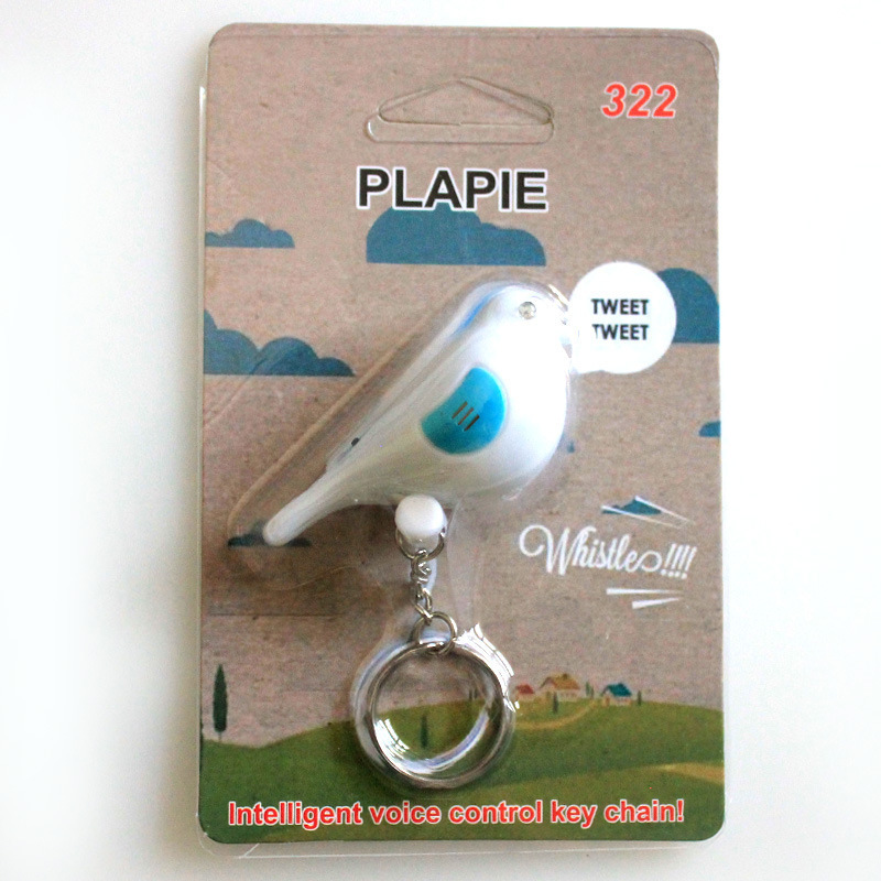 Llavero con forma de pájaro, localizador inteligente con control de voz, llavero con silbato LED, dispositivo antipérdida para llaves de coche.