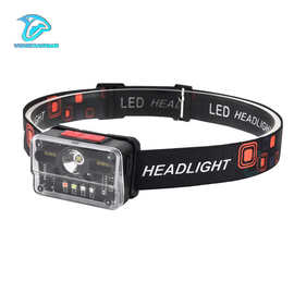 跨境新款多功能便携带挂钩强光挥手感应头灯type-c充电户外钓鱼灯