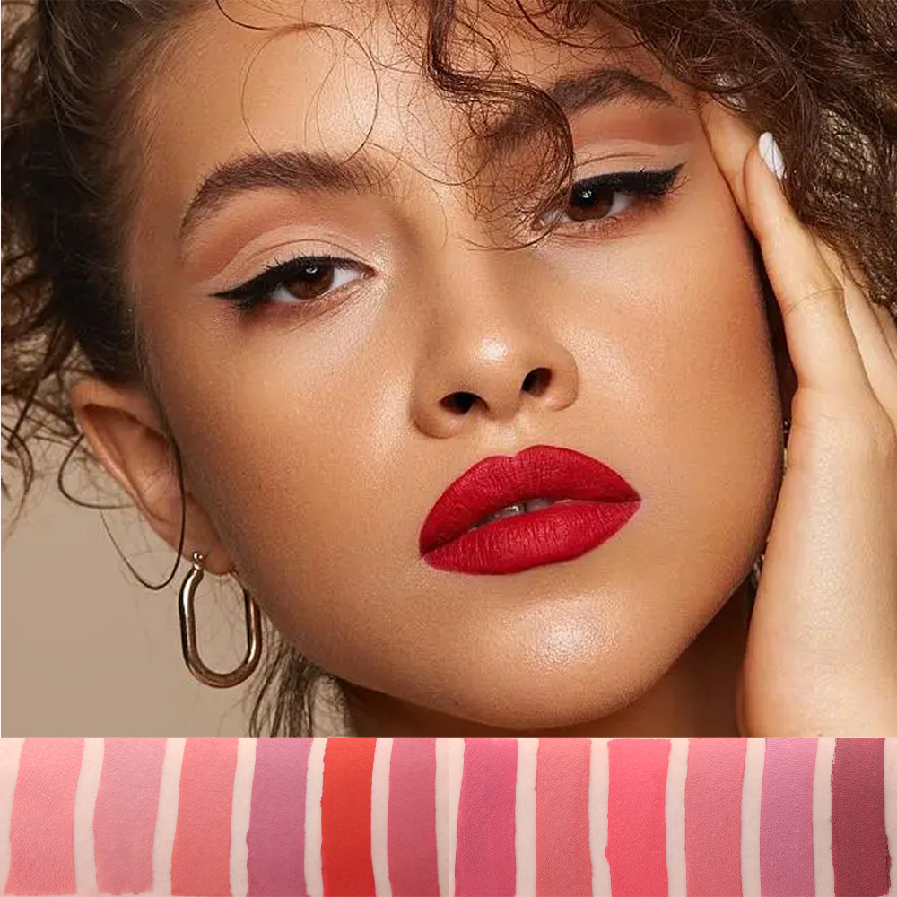 Make-up-Lippenstift für Frauen, langlebig, verblassend, klebt nicht an den Körbchen, reine Farbe, mattes Finish, feiner Tuben-Lipgloss_voghion.com