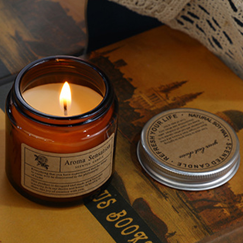 Manufacturer wholesale DIY handmade soy wax smokeless brown glass candle fragrance gift cross-border aromatherapy candle
