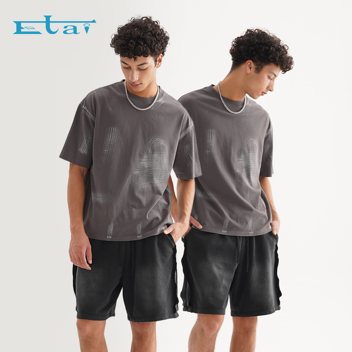 ETAI Hombre| Marca de marea lavado en agua retro cepillo de color suelto de alta calidad 280g algodón pesado moda hombre T