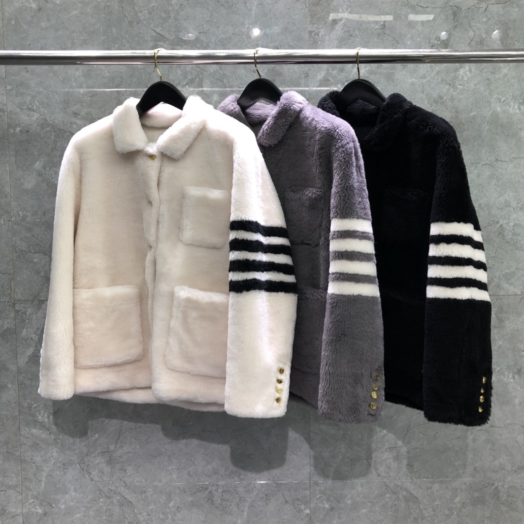 TB factory direct sales winter new classic four-stripe sheepskin fur collar short coat unisex outerwear