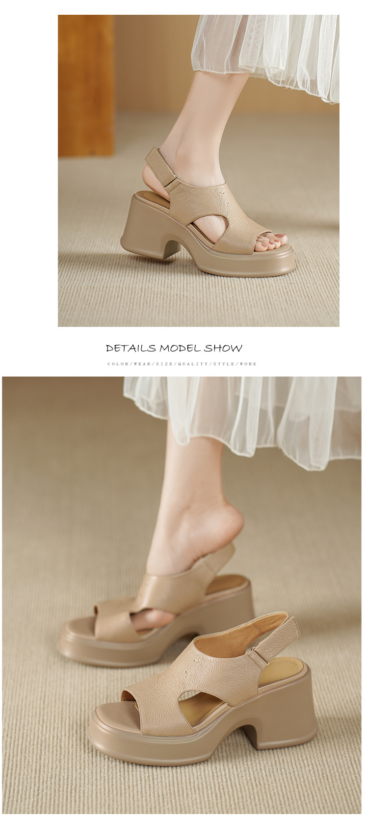 Sandal nữ đế dày gót vuông quai ngang khóa một dây phong cách La Mã — đen chi tiết 6