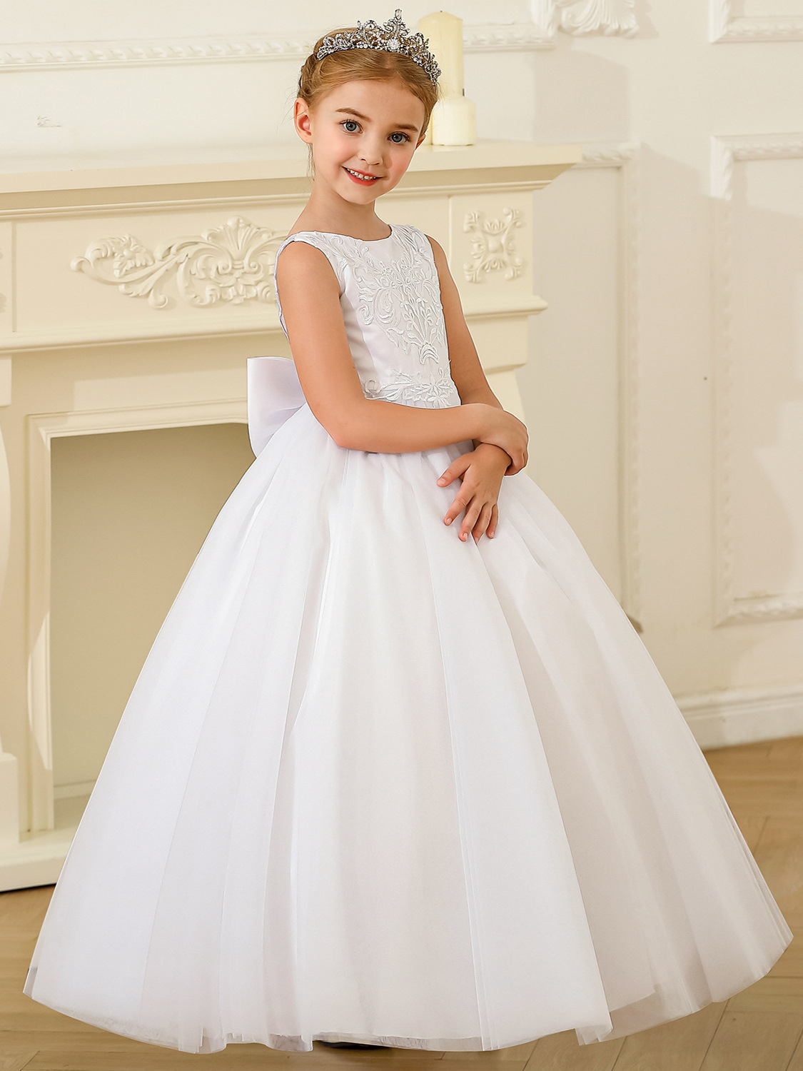 Nuevo Comercio exterior europeo y americano vestido de novia para niños niñas sin mangas encaje rendimiento cumpleaños piano princesa mullido vestido