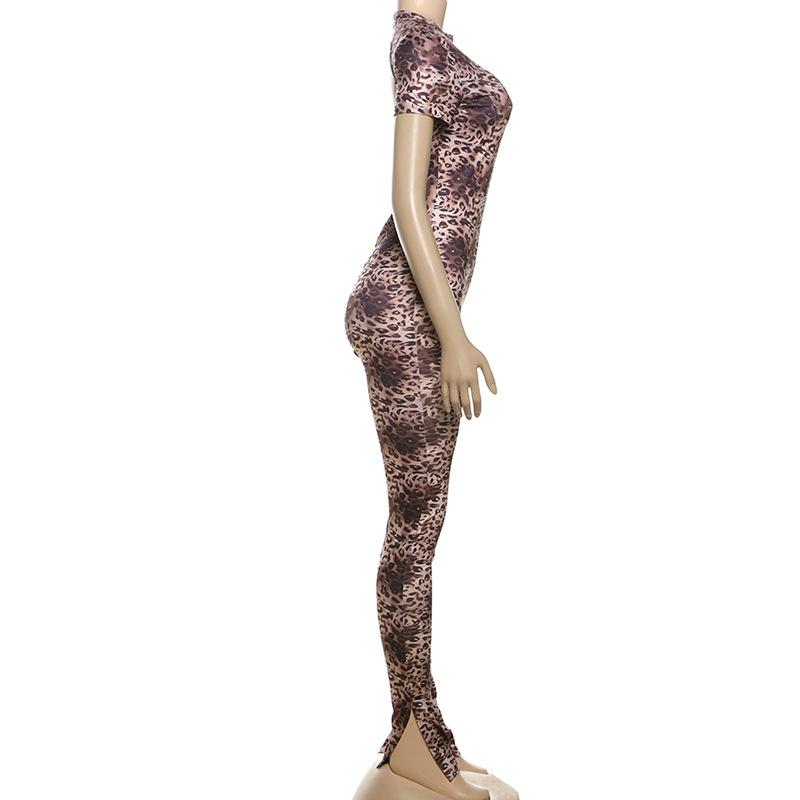 Mono sexy de manga corta con estampado de leopardo, ajustado, sin espalda y con personalidad para otoño e invierno, ropa para mujer