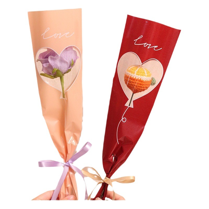 Bolsa de embalaje simple de una sola flor transparente ramo de rosas bolsa de triángulo bolsa individual bolsa de múltiples ramas material de tienda de flores florales