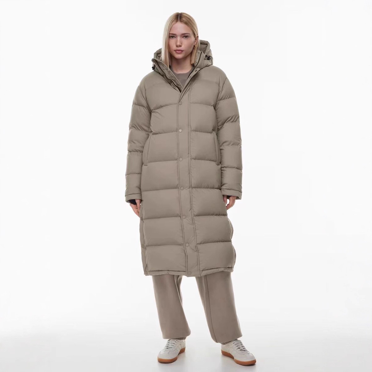 Aritzia White Goose down Over-The-Knee down Jacket Women's Puff Hooded Warm Bread Jacket Winter New Long Style 8 Grids