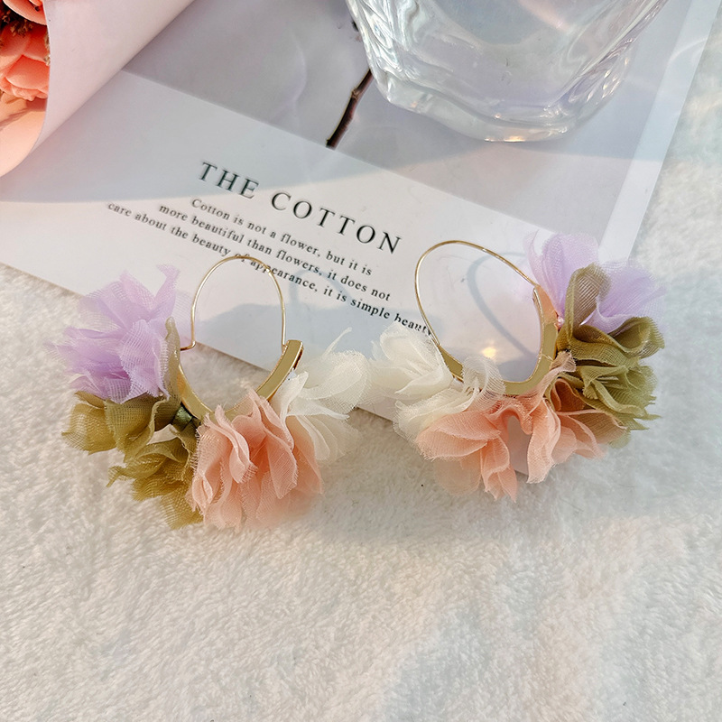 Korean Style Flower Alloy Cloth Handmade Women's Drop Earrings display picture 5
