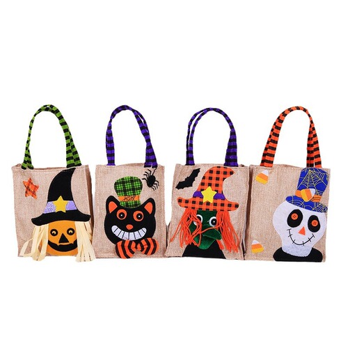 Halloween decorations cartoon pumpkin burlap tote bag Ghost Festival party dress up props children's candy bag