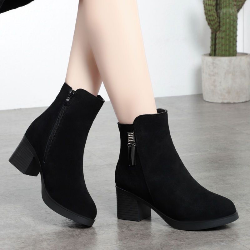 2025 Short Boots Fashion Boots for Women New Women's Mid-Autumn and Winter Cotton Boots Frosted Single Boots Fleece-Lined Versatile Boots