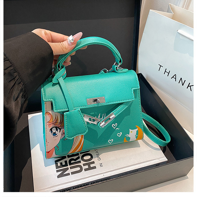 Kelly Bag Beauty Girl Nuevo bolso de dibujos animados pintado de nicho transfronterizo Bolso de boda nupcial Bolso de mujer diagonal de un solo hombro