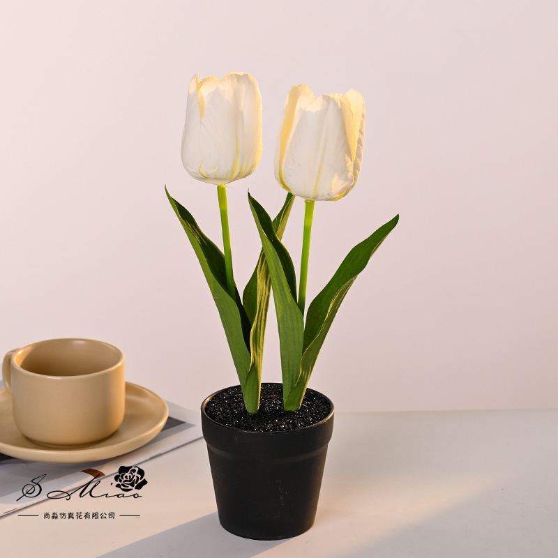 Bonsai de tulipán de serigrafía de dos extremos, flores creativas de simulación, decoración de estudio fotográfico para el hogar, plantas verdes artificiales, plantas en macetas de simulación image 4