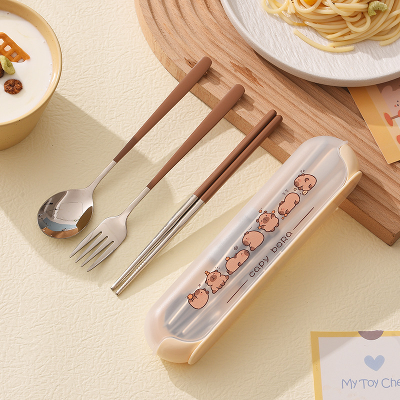 304 Stainless Steel Dopamine Tableware Set Portable Tableware Outdoor School Travel Takeaway Tableware Cartoon Tableware