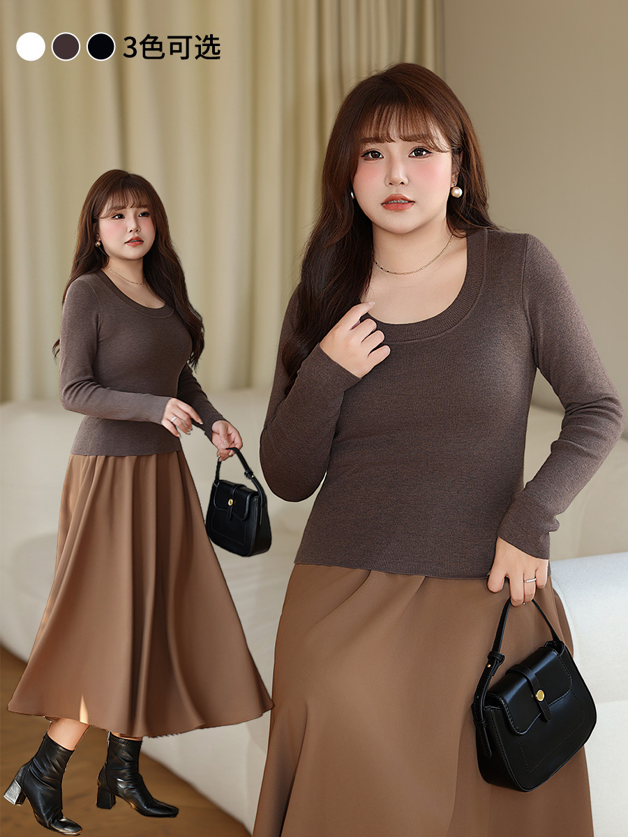 Woolen knitted demi-season sweater with a round collar