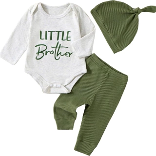 QUEKRE Newborn Baby Boy Clothes Little Brother Romper Solid