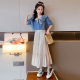 Girls' dress Summer 2025 New Style Big Children's Western Style Internet Popular Summer Denim Top Skirt Two-Piece Fashionable Set