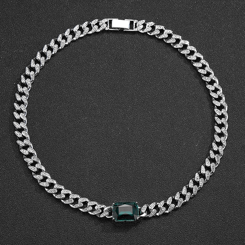 Cuban Chain Necklace Men Personalized Emerald Green Diamond Jewelry_voghion.com