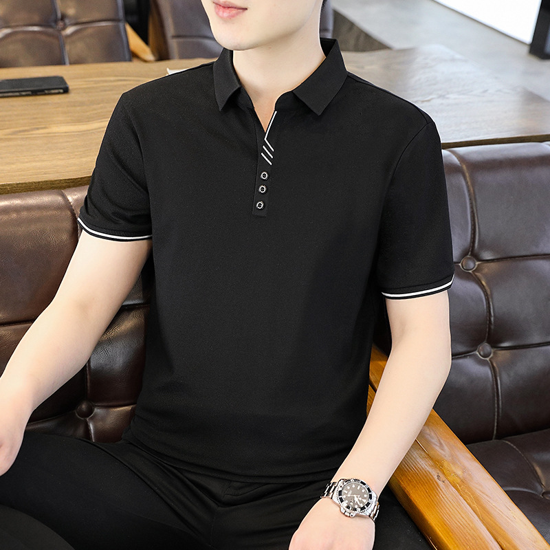Summer new mercerized cotton high quality men's short sleeve T-shirt cotton ice silk thin business lapel men's polo