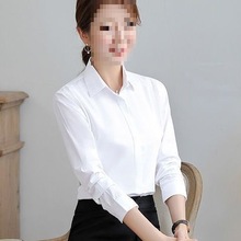 长袖白衬衫女新款春夏秋职业装正装韩版大码短袖衬衣蓝工作服
