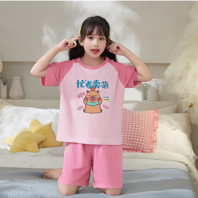 Girls' Pajamas Pure Cotton Children's Summer Short-sleeved Thin Girl's Cartoon Medium and Big Children's Summer 2025 New Home Clothes