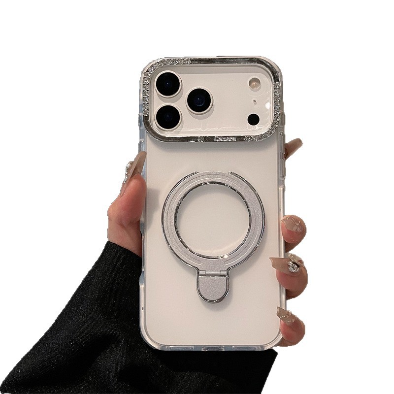 Carcasa de soporte de succión de borde redondo para iPhone17Promax esmerilado teléfono móvil manzana 16 Casas de gafas de diamante 15