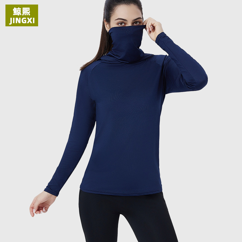 Cross-border Amazon European and American sports hooded sun protection shirt, foreign trade casual outdoor running slim-fit long-sleeve top for women