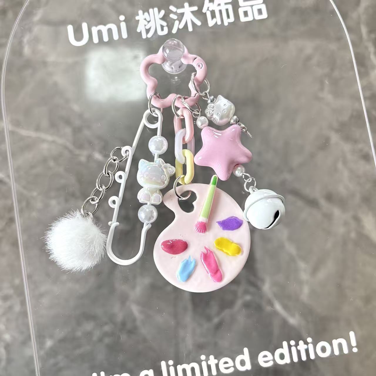 Cute Little Sheep Horn Nail Kt Drawing Board Hair Ball Sweet and Cute Versatile Mobile Phone Keychain Bag Pendant Pendant