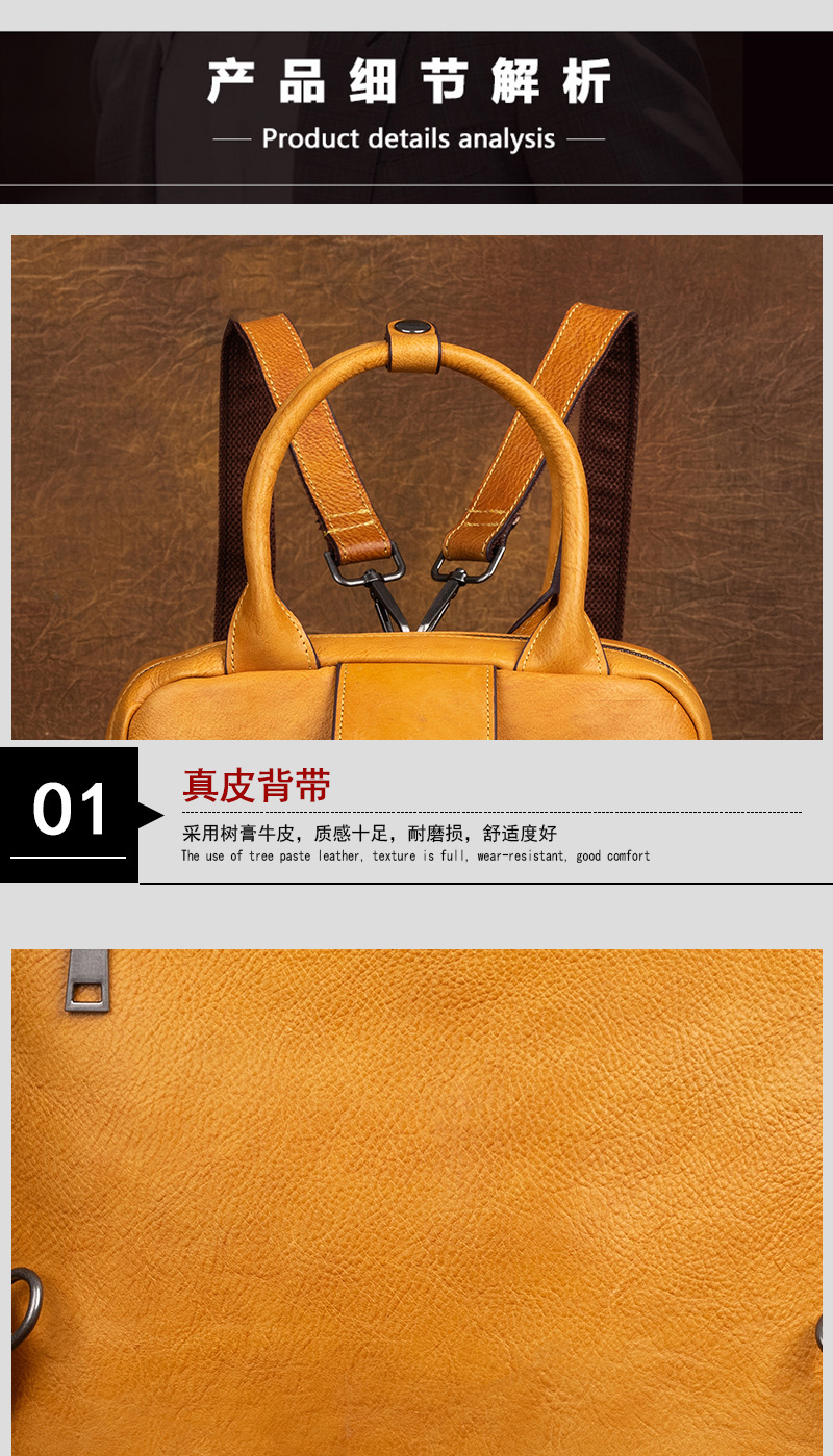 Ba lô da mini nữ phong cách cổ điển da thuộc thực vật — Vàng cổ điển, Nâu cổ điển, Nâu đỏ cổ điển, Xám cổ điển chi tiết 11