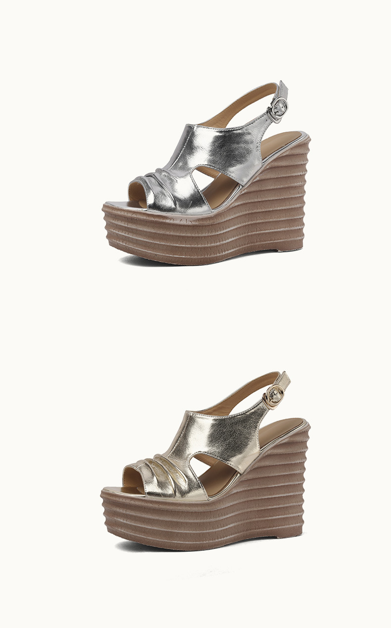 Sandal cao gót nữ hở mũi đế xuồng gót siêu cao 9 cm quai hậu kiểu La Mã — màu vàng, bạc chi tiết 9
