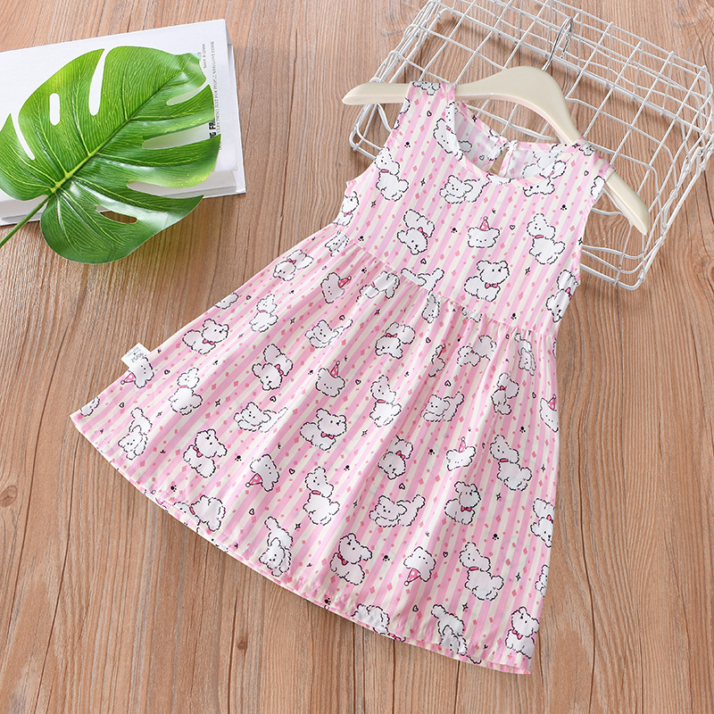 Vestido infantil verano niñas vestido de princesa floral falda de playa 2025 verano nuevo estilo falda de chaleco de tirantes de seda de algodón