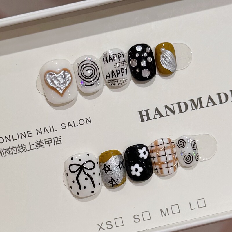 【Violent Sweetheart】Heart Swirl Polka Dot Star Niche Ins Fashion Handmade Wearable Nails Removable Nail Stickers