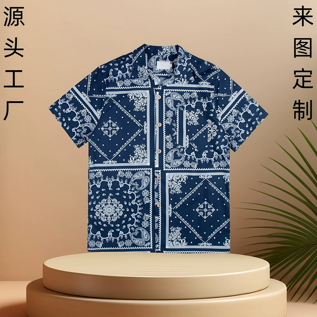 Внешняя торговля пользовательские национальные приливы ретро гавайские цветочные рубашки свободные пятиточные рукава рубашки повседневные короткие рукава DIY принты