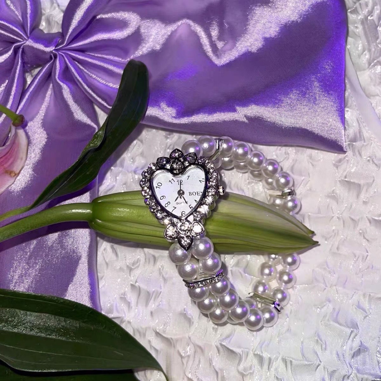 Sweet Cool Style Cross Heart Shape Artificial Pearl Stone Titanium Steel Inlay Rhinestones Women's Bracelets display picture 3