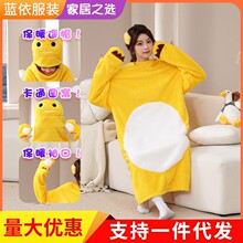 小奶龙秋冬卡通动物连体法兰绒男女家居家服连体睡衣情侣睡袍均码