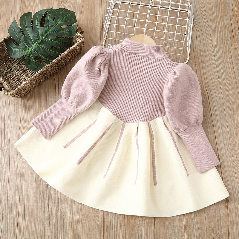 Regular Top Length Toddler(3-6Years) Age Group Elegant Color Block Bow Knot Polyacrylonitrile Fiber Girls Dresses
