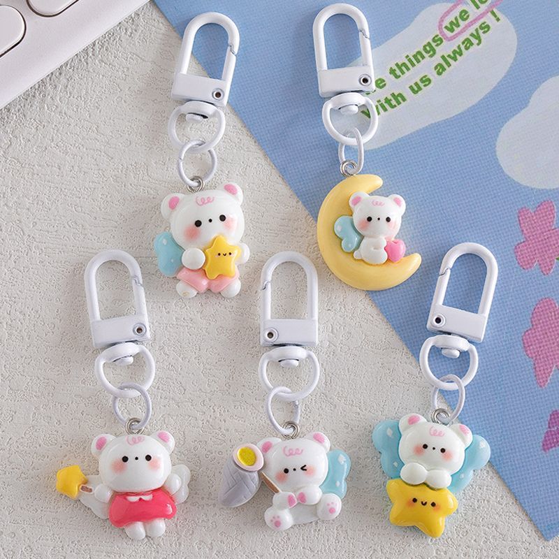 Moon Bear Keychain Resina de dibujos animados joyas pequeños regalos DIY adorable pequeño colgante accesorios de colgante caliente
