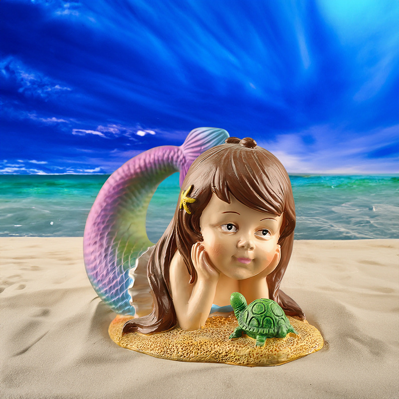  New Product Cartoon Cute Mermaid Resin Ornaments Garden Home Living Room Desktop Decoration Small Holiday Gift