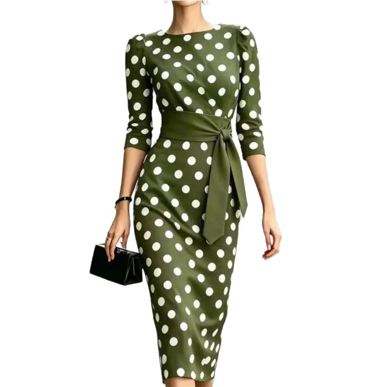 Vestido de punto de onda transfronterizo 26 verano y otoño nuevo elegante vestido de moda simple Amazon independiente de mujer image 6